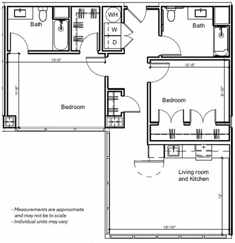 Floor plan for 2 beds, 2 baths, 1060 sqft
